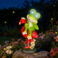 Funny Frog Figurine Riding Flamingo Garden Decor Statues With SOLAR LED Light