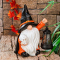 Halloween Gnome Garden Decor Statue With Skull & Solar Lantern