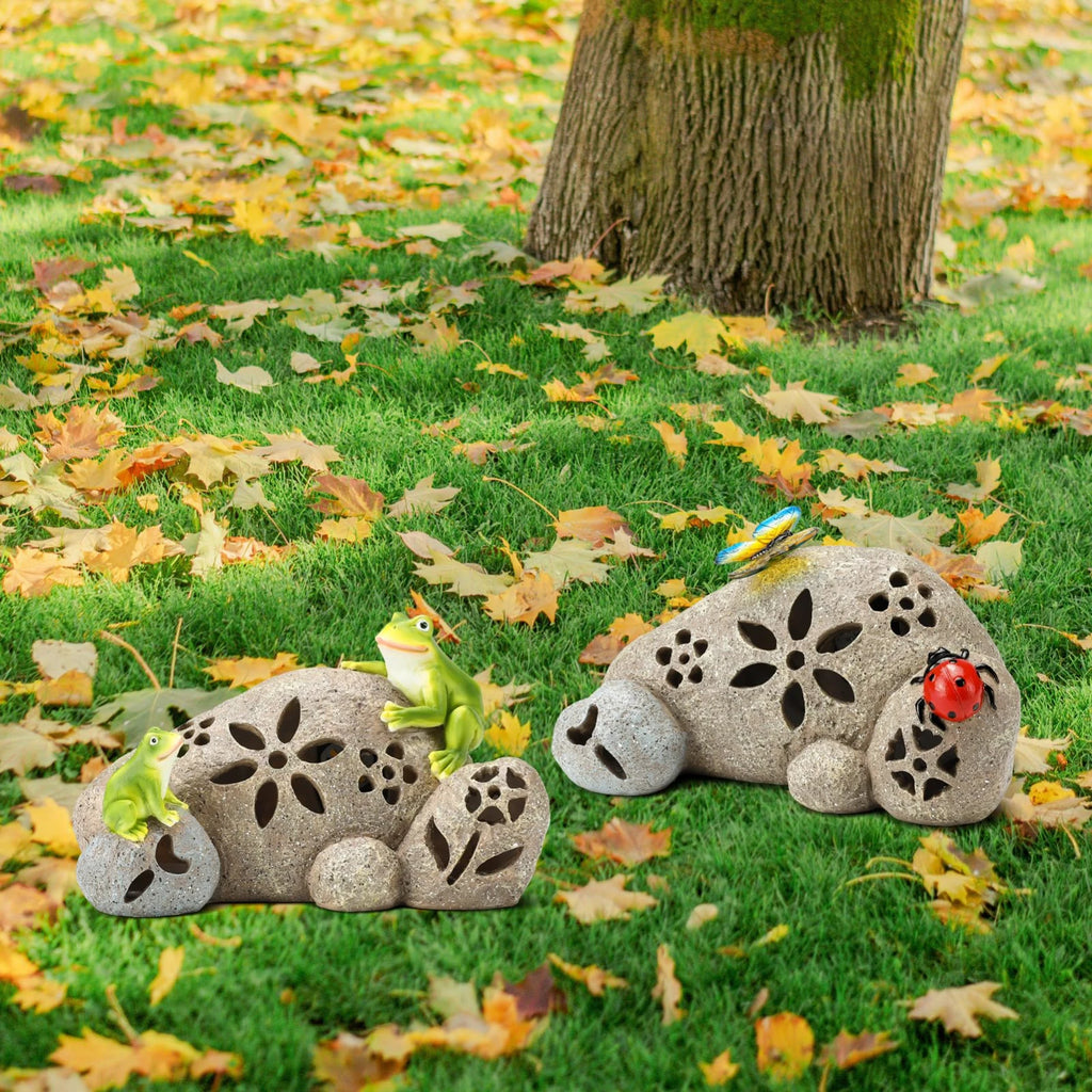 Butterfly & Ladybug Rock Garden Statue Resin Stone Solar LED Light