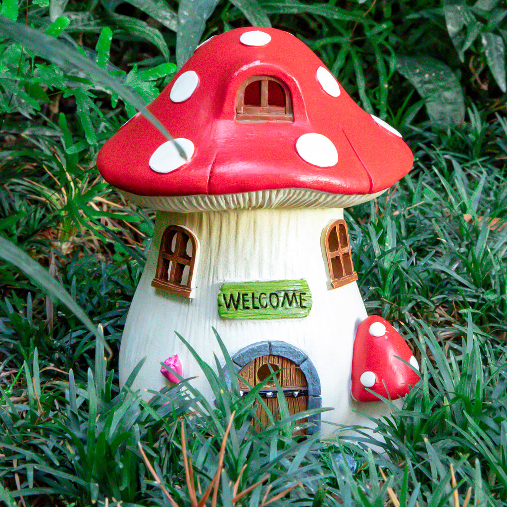 Solar Mushroom Fairy House Garden Decor Statue Light
