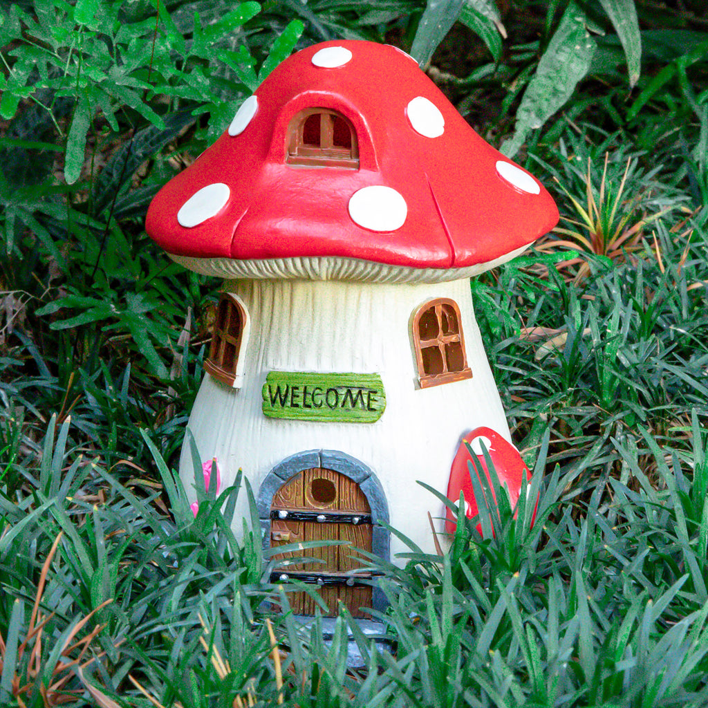 Solar Mushroom Fairy House Garden Decor Statue Light
