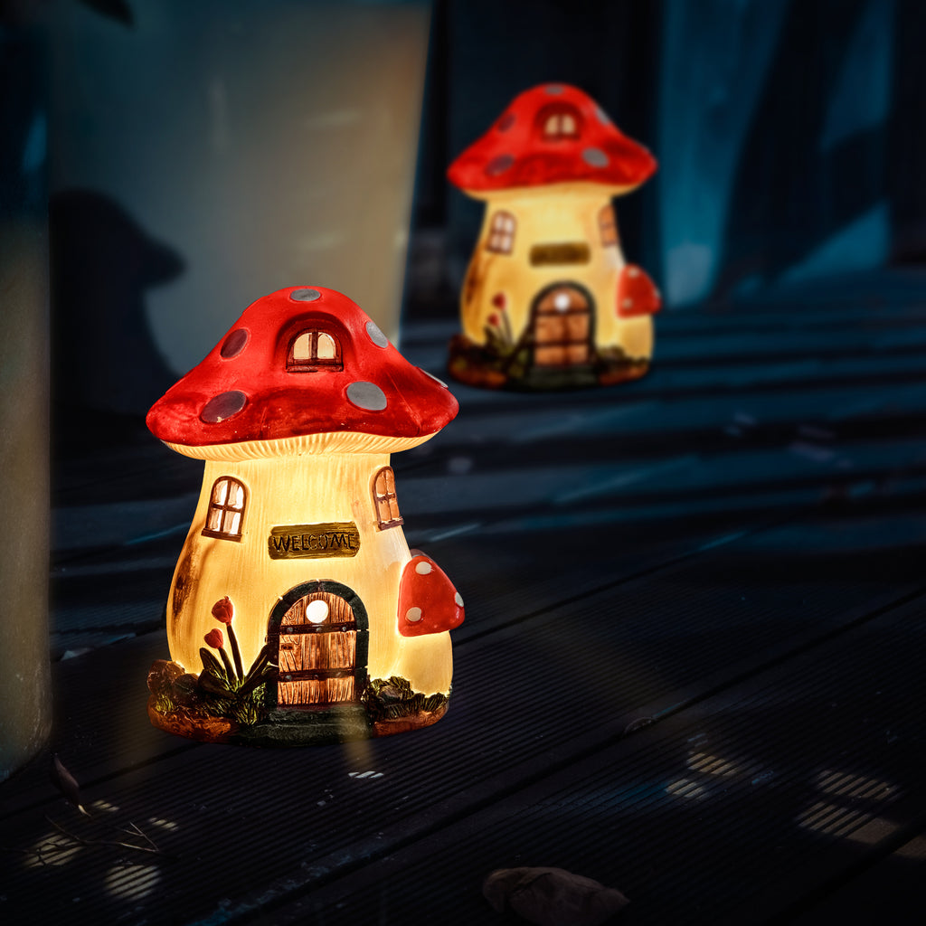 Solar Mushroom Fairy House Garden Decor Statue Light