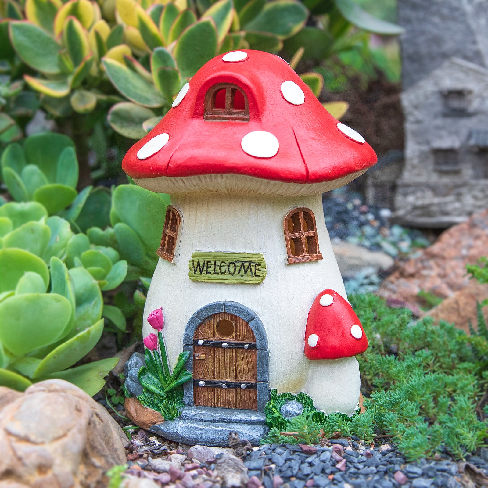 Solar Mushroom Fairy House Garden Decor Statue Light
