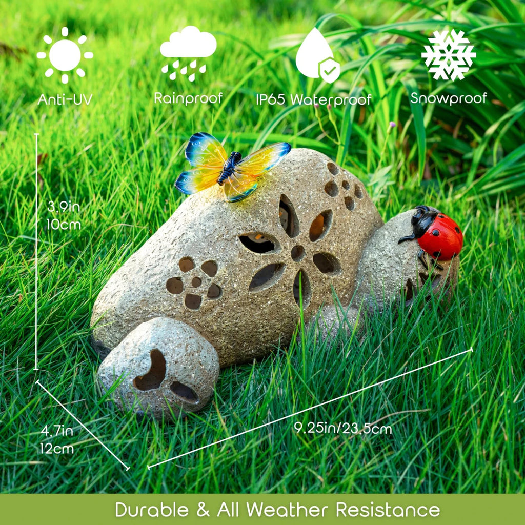 Butterfly & Ladybug Rock Garden Statue Resin Stone Solar LED Light