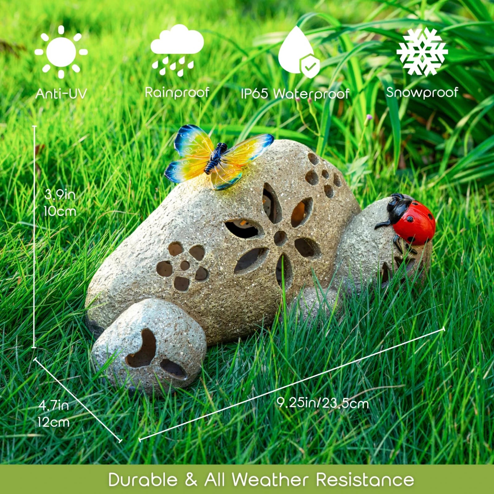 Butterfly & Ladybug Rock Garden Statue Resin Stone Solar LED Light