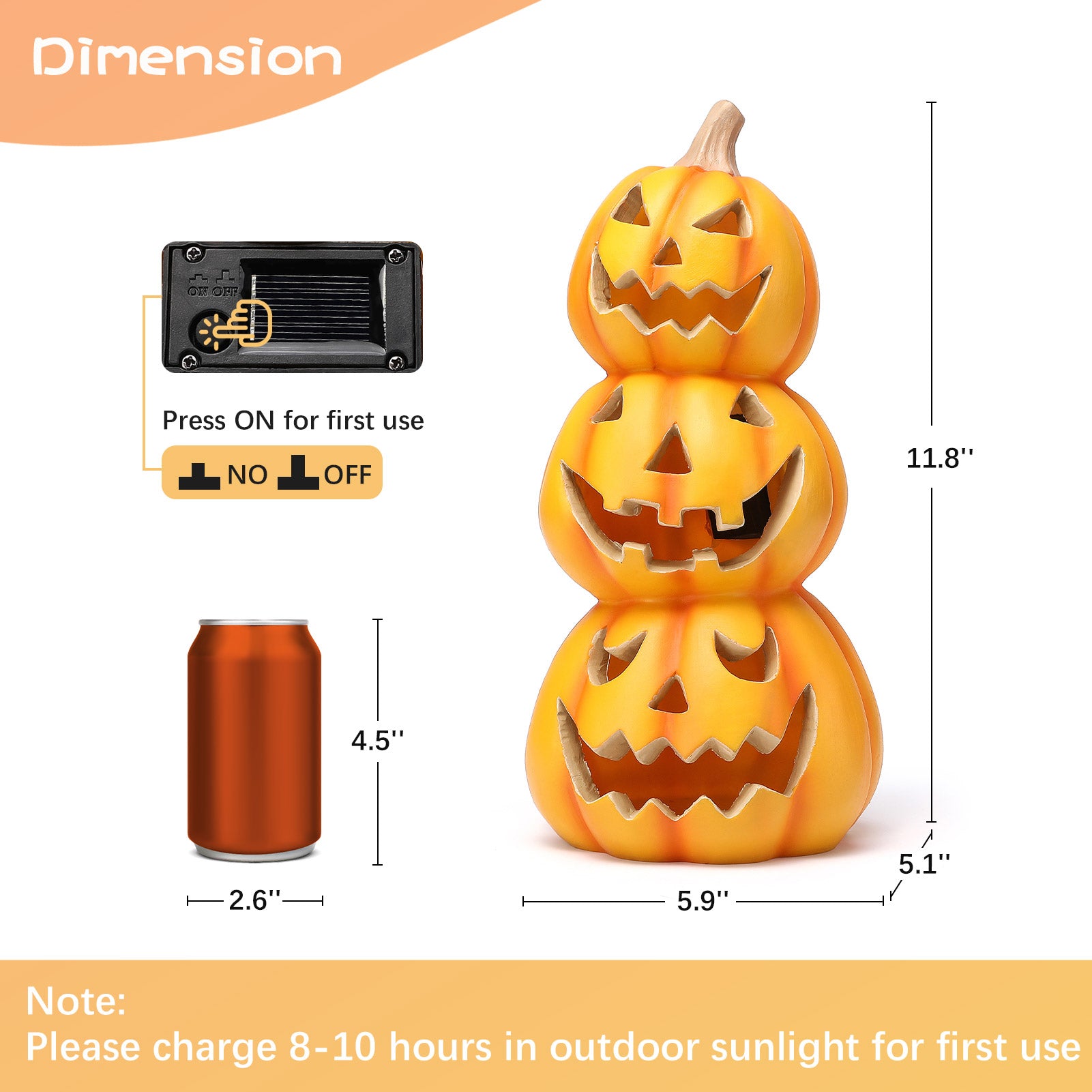 Halloween Stacked Pumpkin Garden Decor Statue with Solar Light 11.8‘’