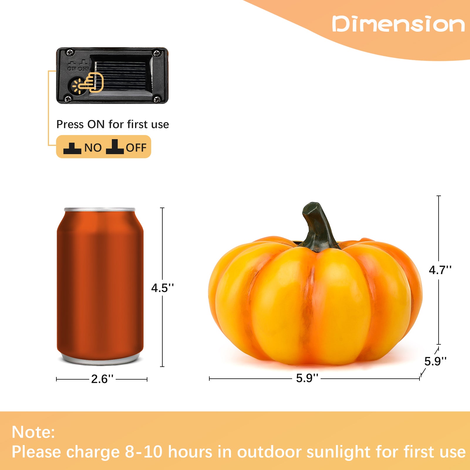 Halloween Pumpkin Garden Decor Statue with Solar Light 4.7‘’