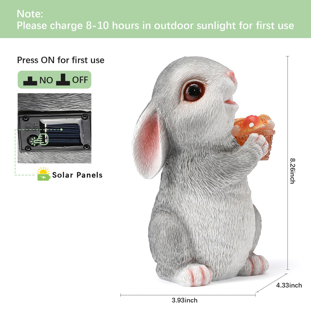 Holding Sunflower Mushroom Rabbit Garden Decor Statue with Solar Light 8.26''