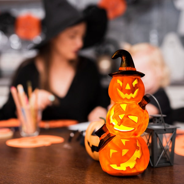 Halloween Stacked Pumpkin Garden Decor Statue with Solar Light 14.56‘’