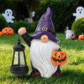 Halloween Gnome Holding Pumpkin Garden Statue with Solar Lantern