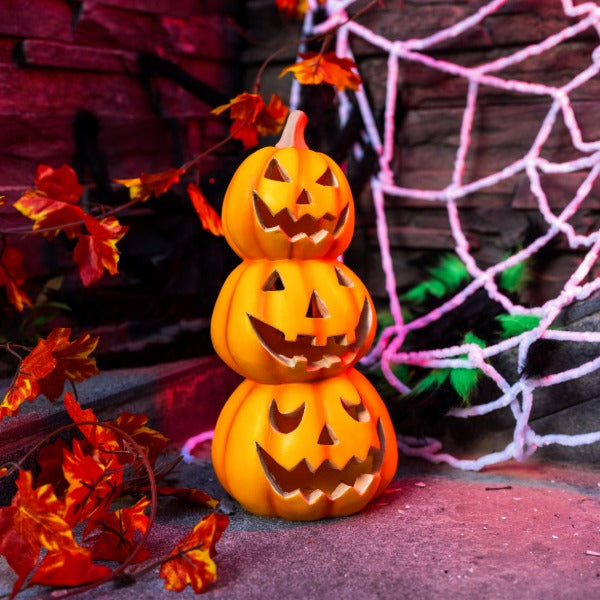 Halloween Stacked Pumpkin Garden Decor Statue with Solar Light 11.8‘’