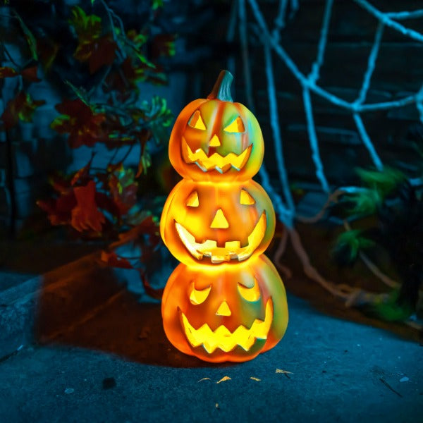 Halloween Stacked Pumpkin Garden Decor Statue with Solar Light 11.8‘’