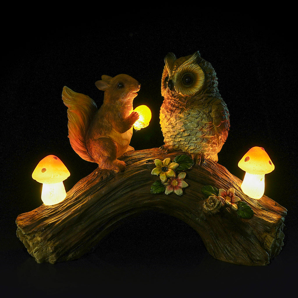 Owl Squirrel Garden Decor Statue with Solar Light