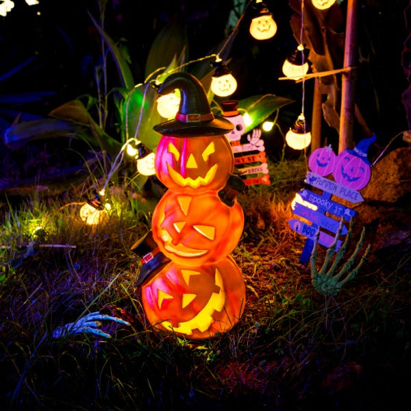 Halloween Stacked Pumpkin Garden Decor Statue with Solar Light 14.56‘’