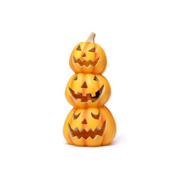 Halloween Stacked Pumpkin Garden Decor Statue with Solar Light 11.8‘’
