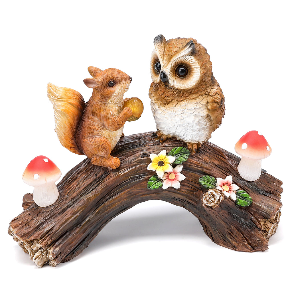 Owl Squirrel Garden Decor Statue with Solar Light