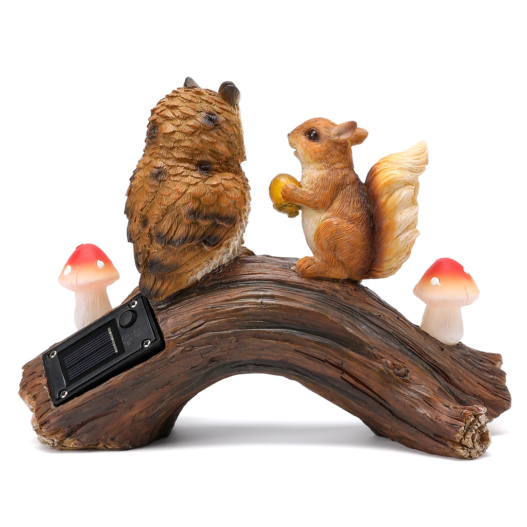 Owl Squirrel Garden Decor Statue with Solar Light