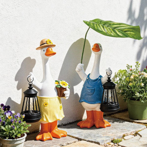 Flower Leaf Goose Garden Decor Statue with Solar Light 12.9‘’