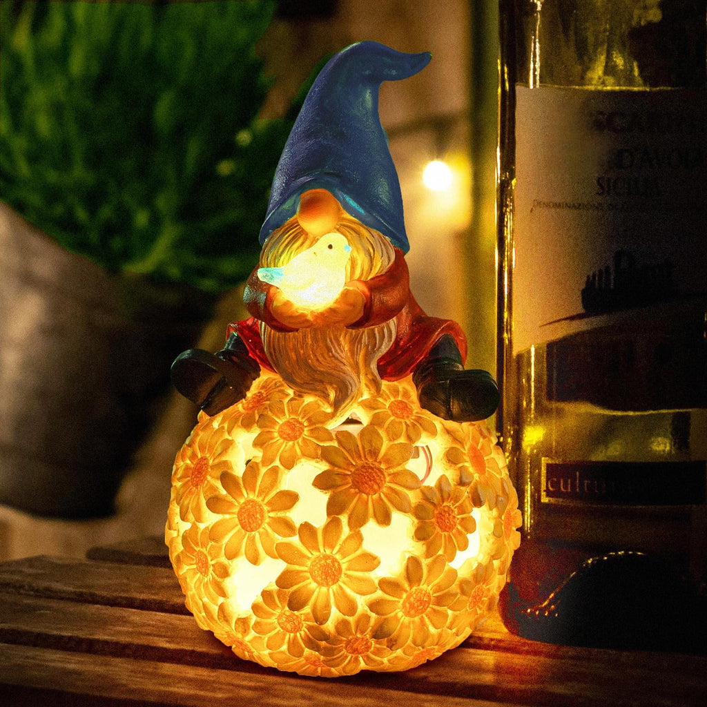 Flower Gnome Garden Decor Statue with Solar Light 6.6‘’