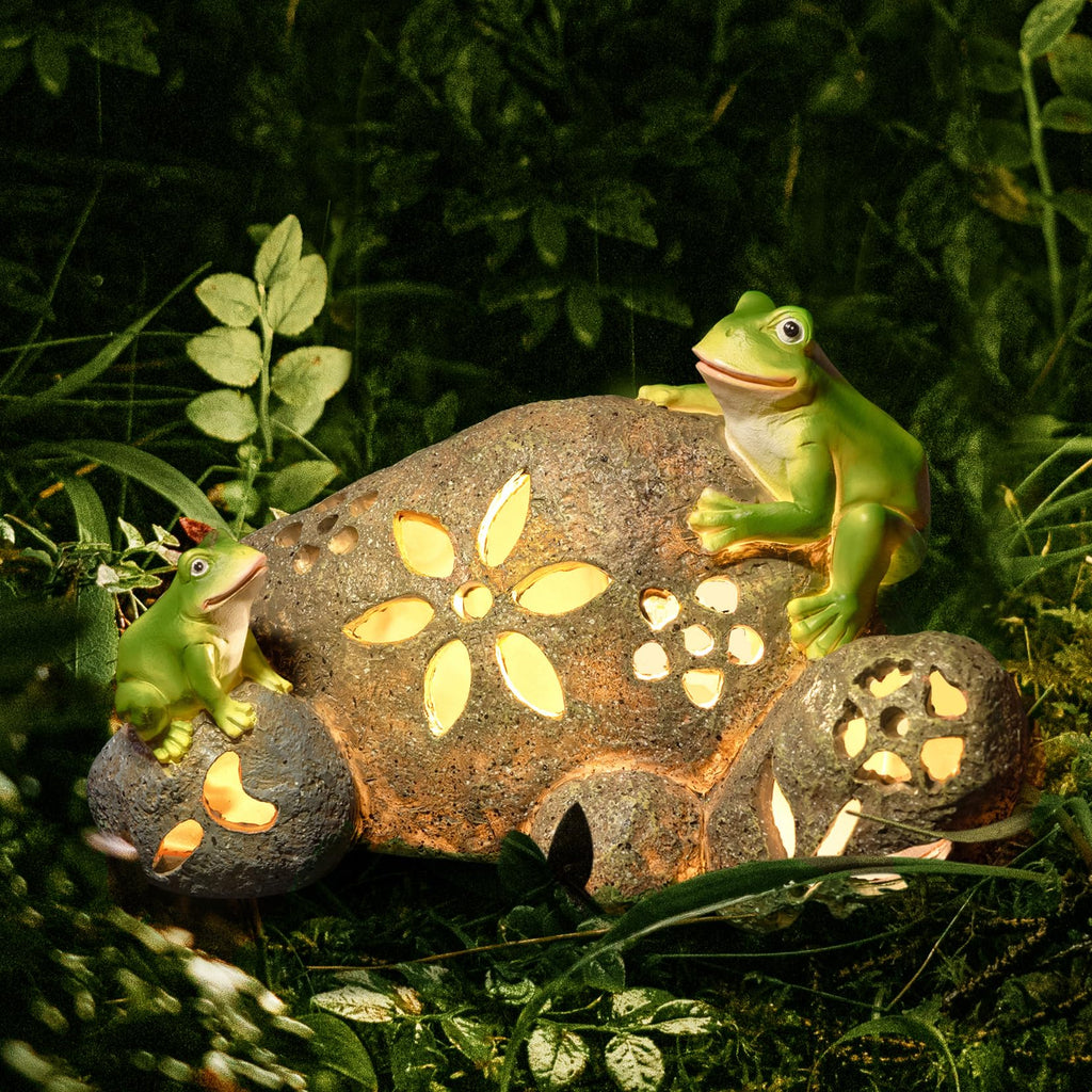 Frogs Stone Garden Decor Statue with Solar Light