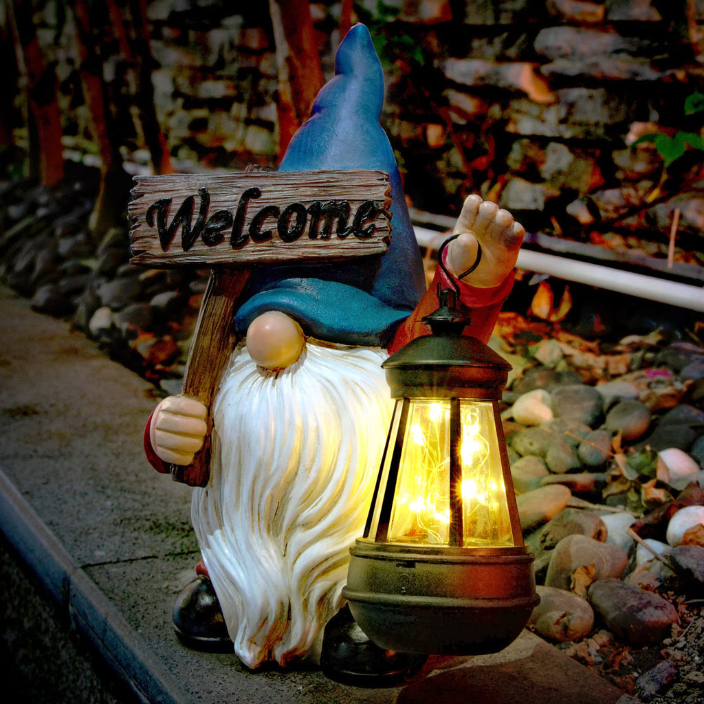 Welcome sign Gnome Garden Decor Statue with Solar Light 10.6‘’