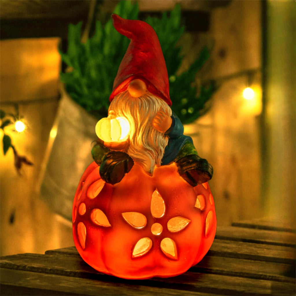 Pumpkin Gnome Garden Decor Statue with Solar Light 8‘’