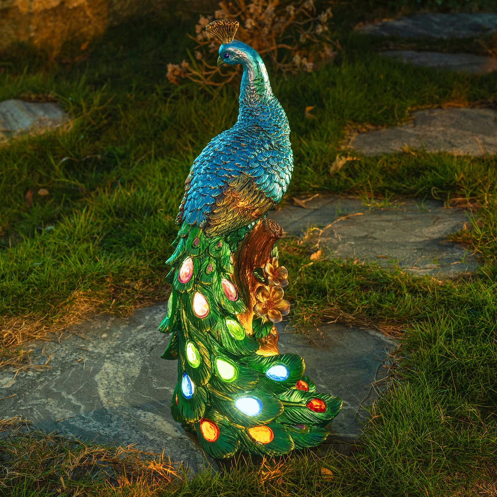 Peacock Garden Decor Statue with Solar Light 17.7‘’