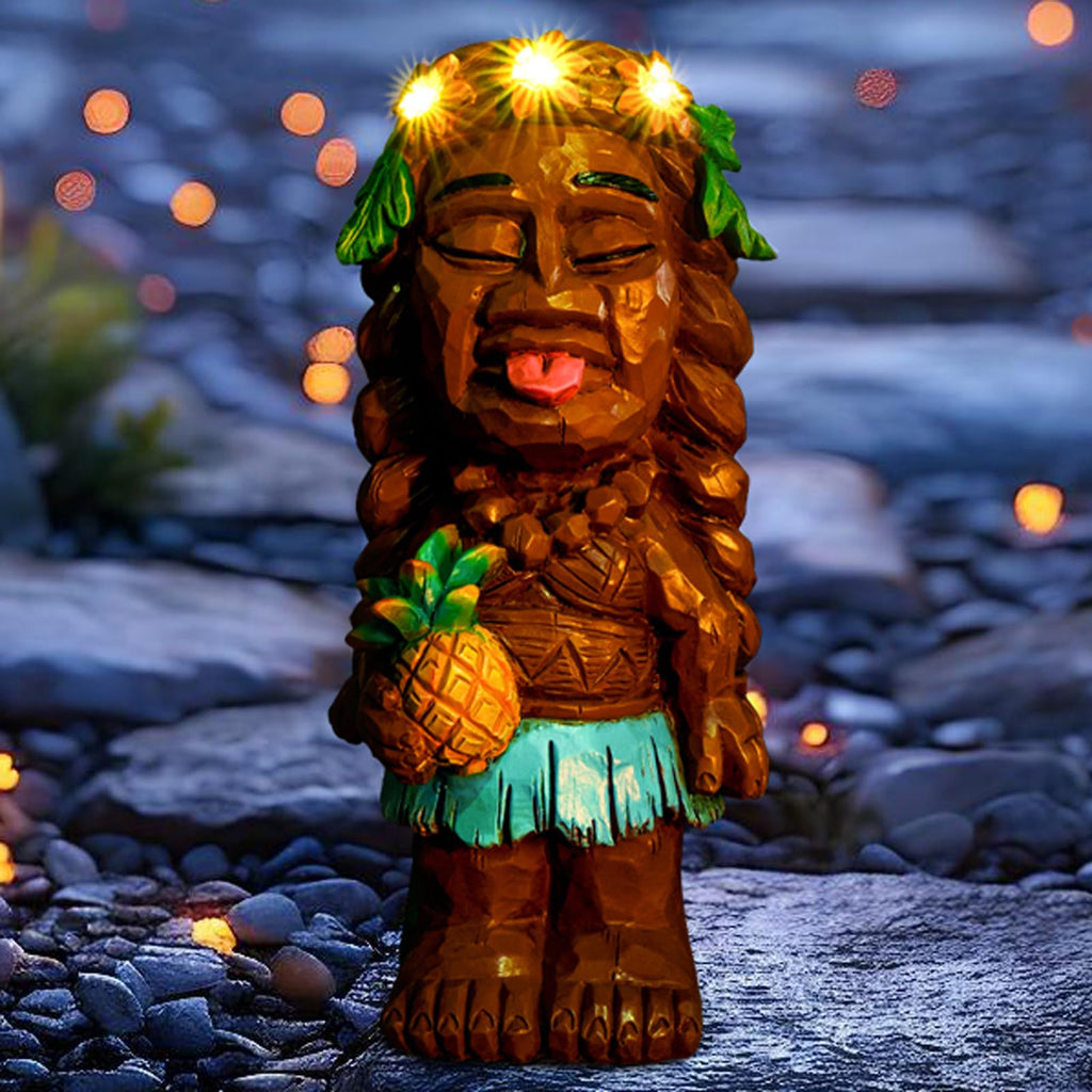 Tiki Girl Garden Decor Statue with Solar Light 10.2''