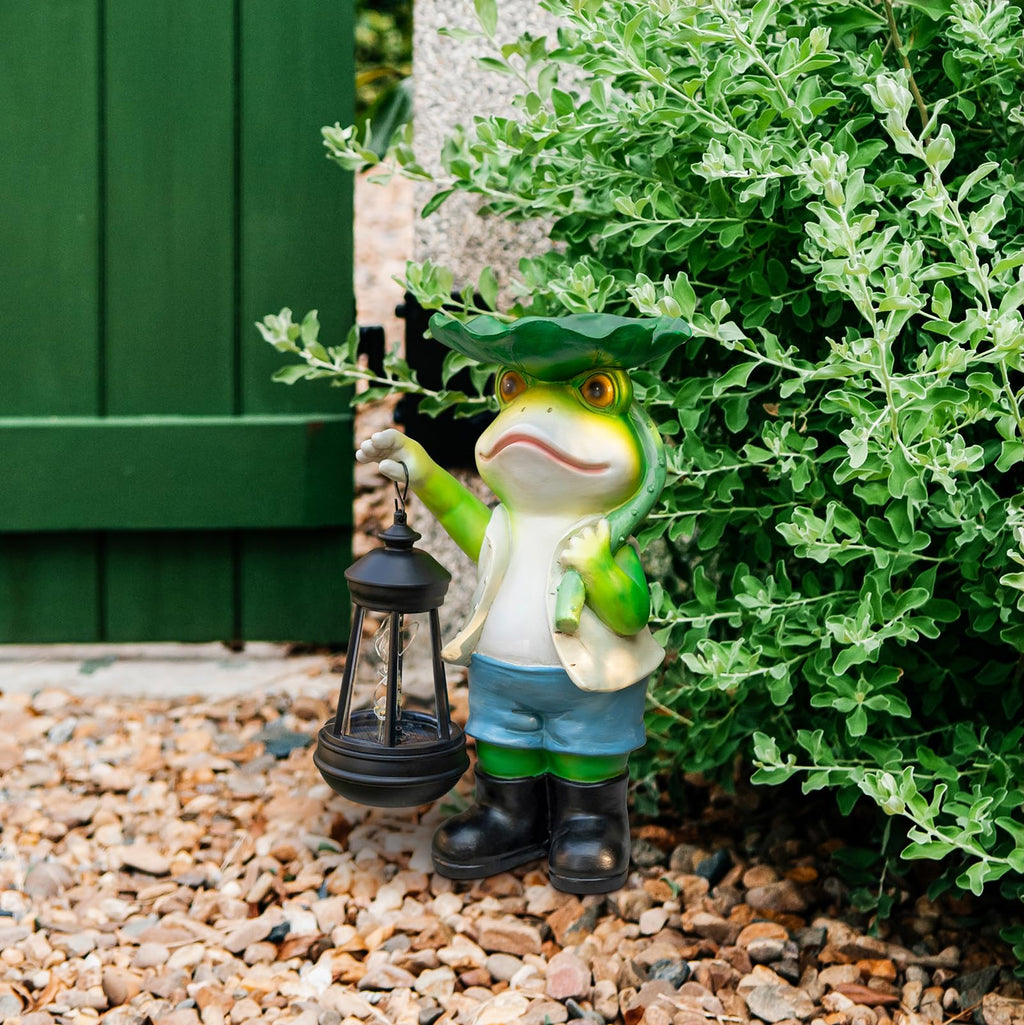 Stand Frog Garden Decor Statue with Solar Light