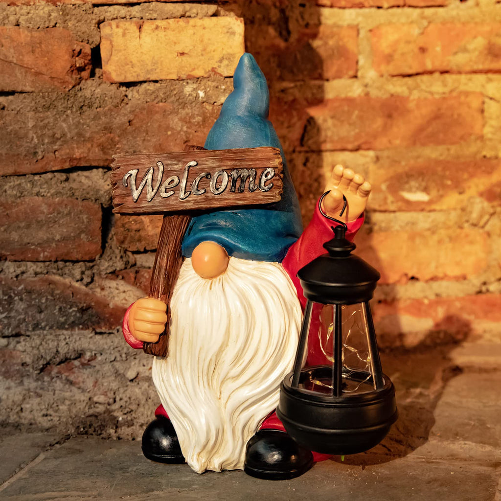 Welcome sign Gnome Garden Decor Statue with Solar Light 10.6‘’