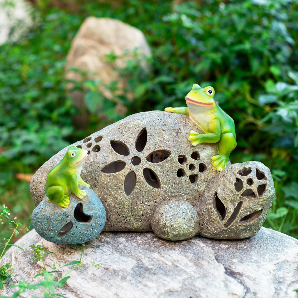 Frogs Stone Garden Decor Statue with Solar Light
