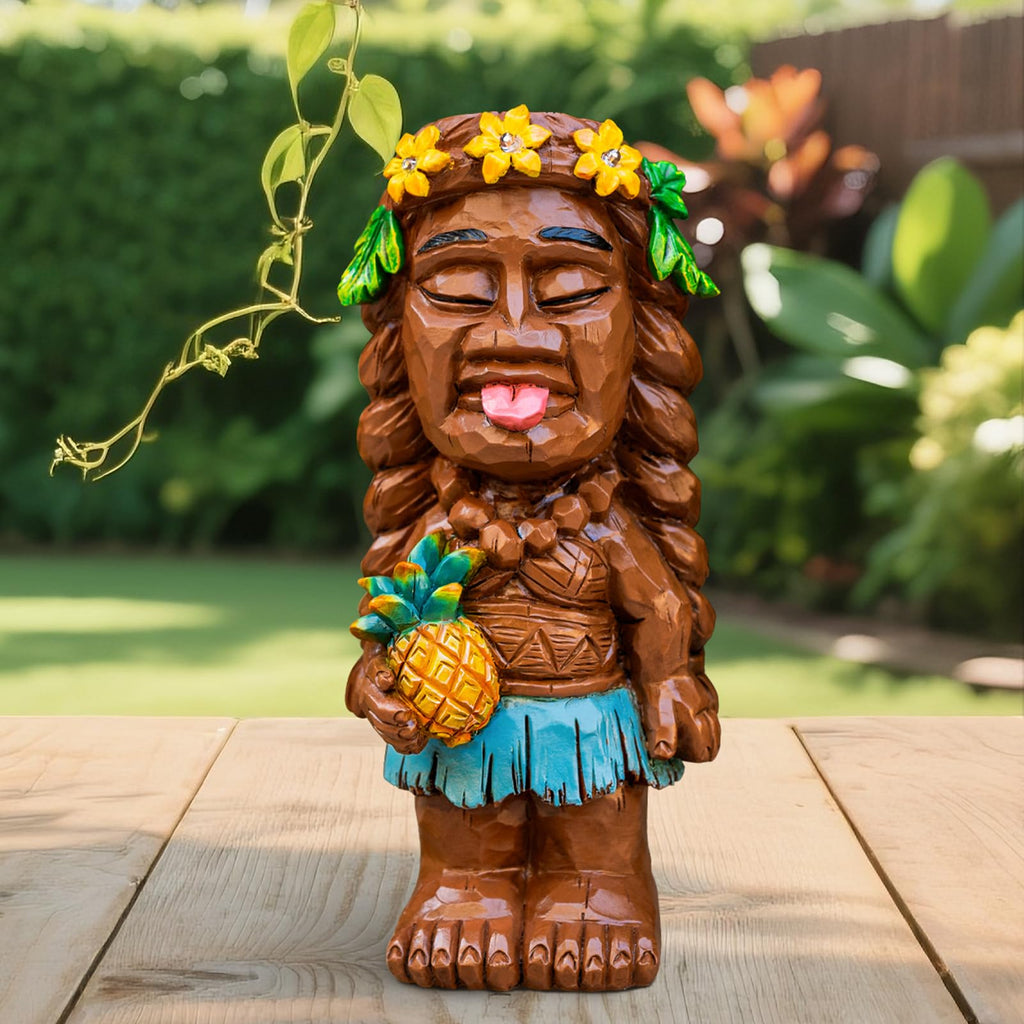 Tiki Girl Garden Decor Statue with Solar Light 10.2''