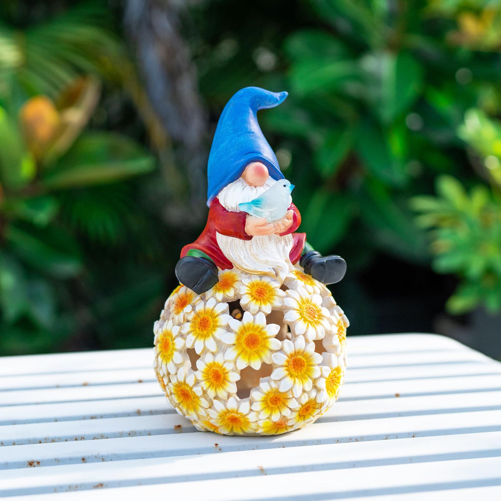 Flower Gnome Garden Decor Statue with Solar Light 6.6‘’