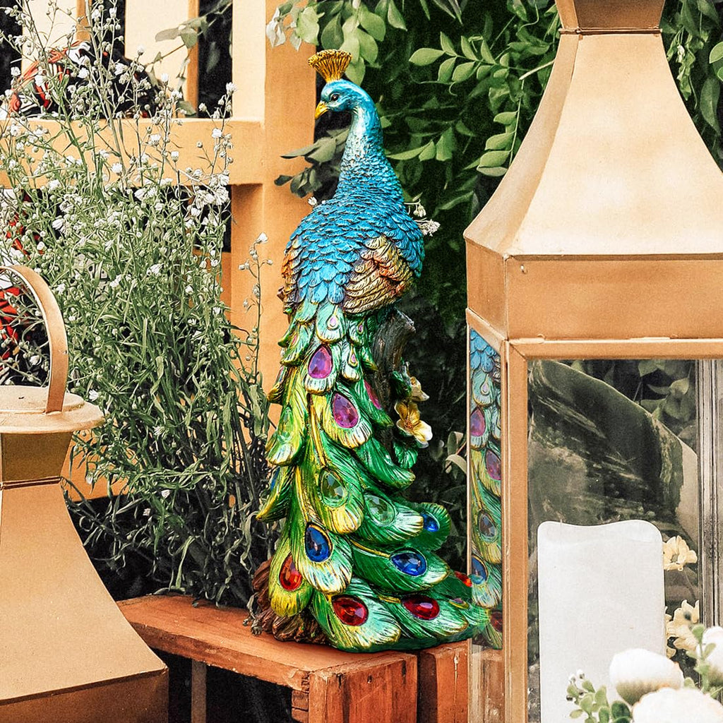 Peacock Garden Decor Statue with Solar Light 17.7‘’