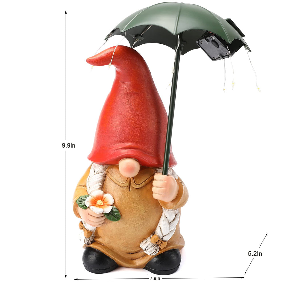 Greeen Umbrella Lady Gnome Garden Decor Statue Solar Light 9.9''