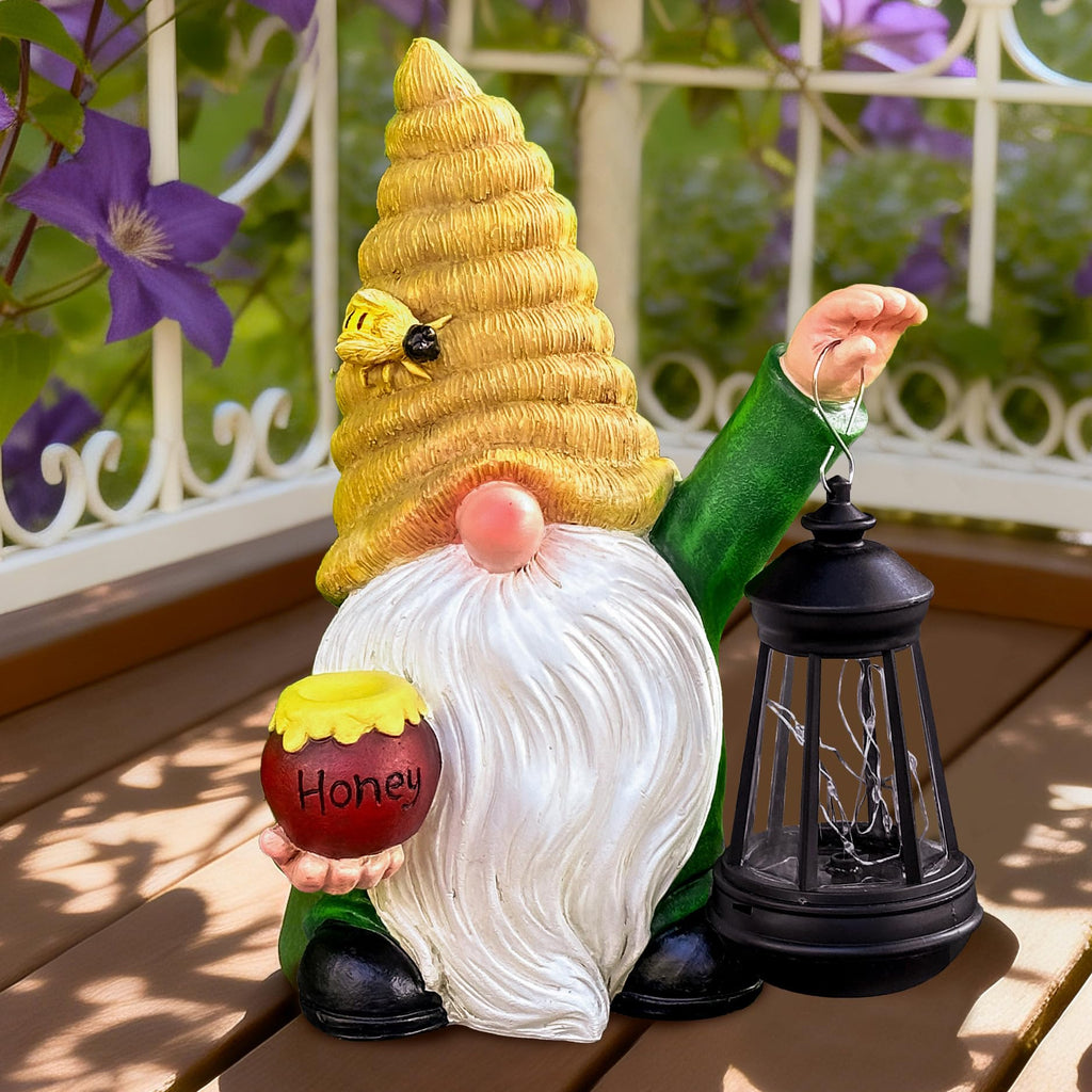 Honey Gnome Garden Decor Statue with Solar Light 12.3‘’