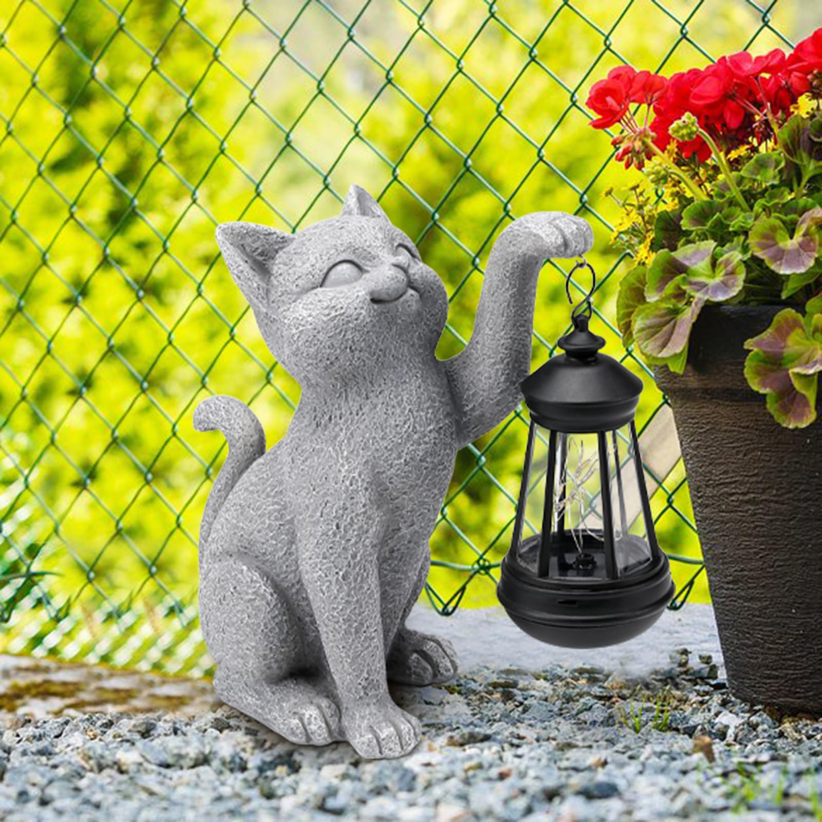 Katzen-Gartendeko-Statue mit Solarlicht 21,8 cm