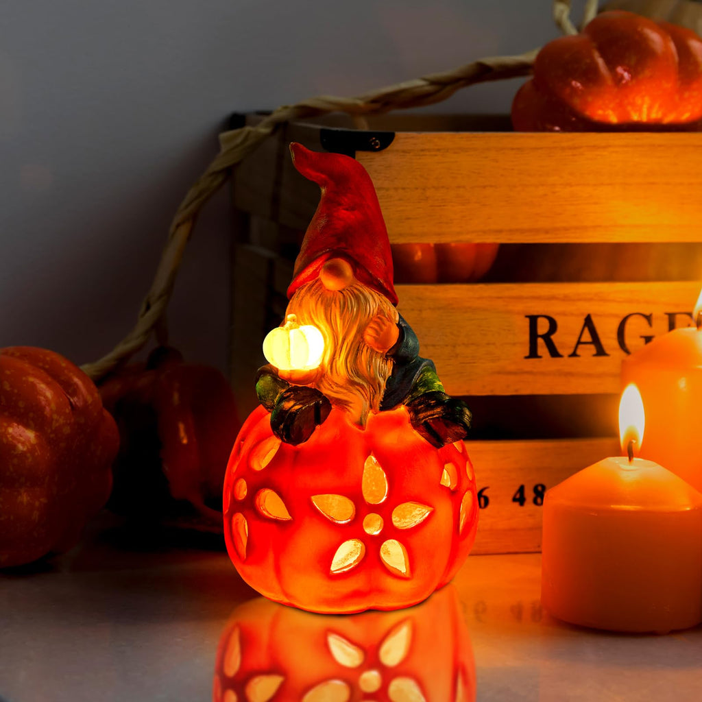 Pumpkin Gnome Garden Decor Statue with Solar Light 8‘’