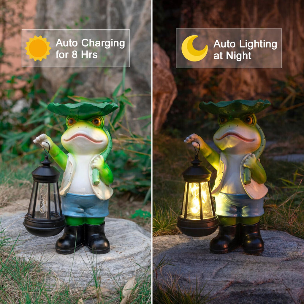 Stand Frog Garden Decor Statue with Solar Light