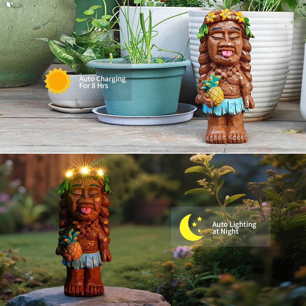 Tiki Girl Garden Decor Statue with Solar Light 10.2''
