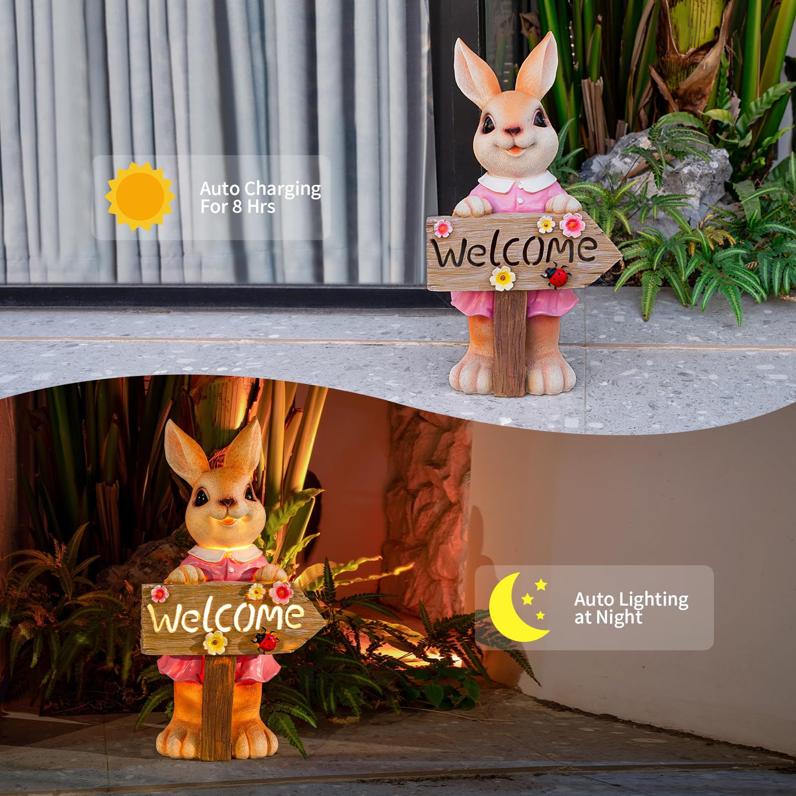 Rabbit Garden Decor Statue Large with Solar Light 22''
