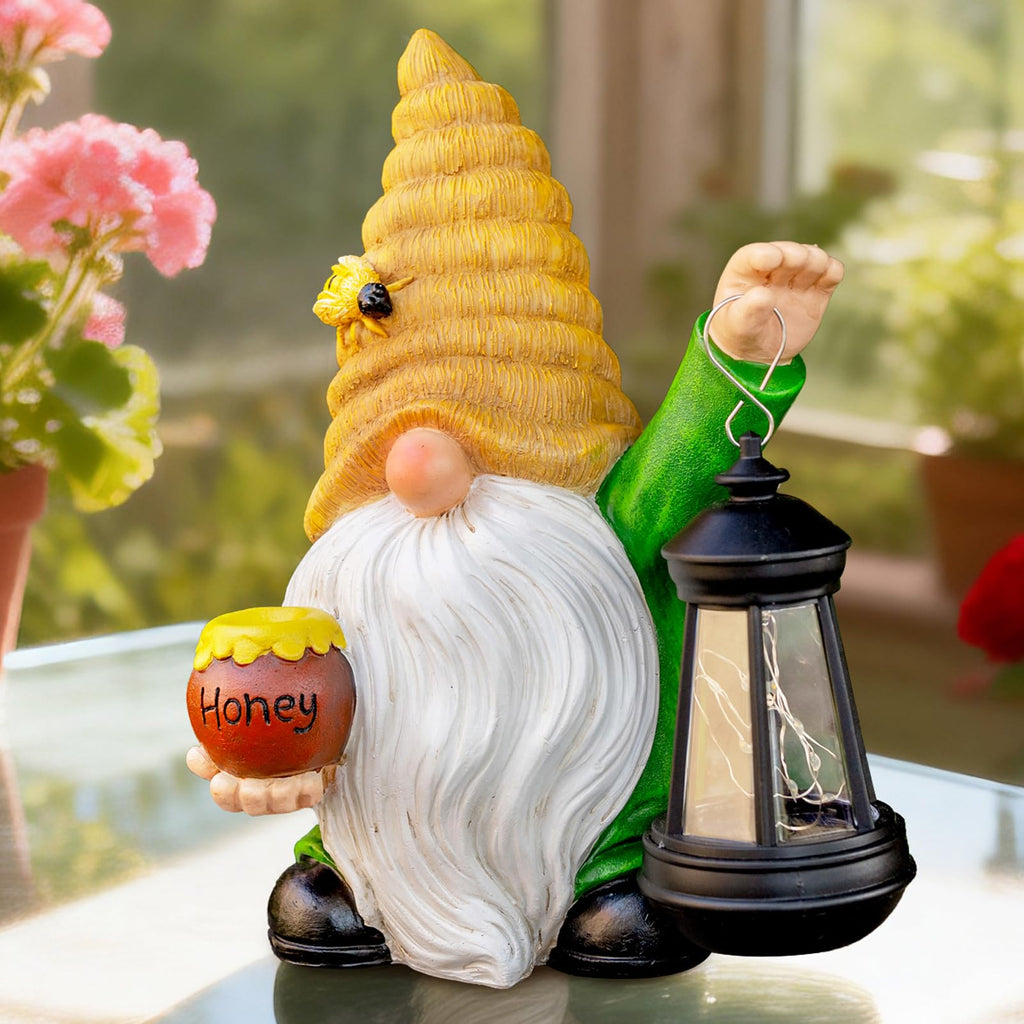 Honey Gnome Garden Decor Statue with Solar Light 12.3‘’