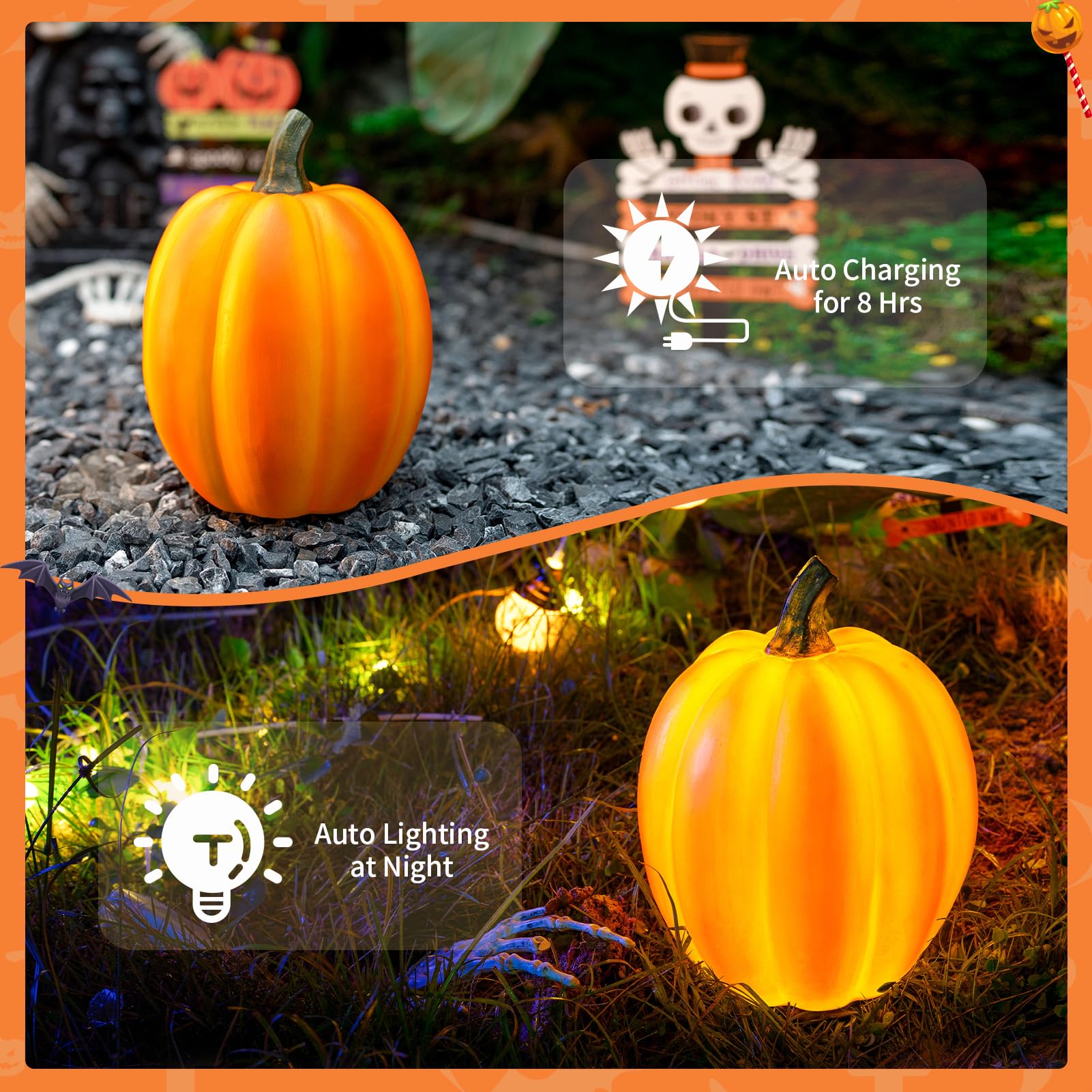 Halloween Pumpkin Garden Decor Statue with Solar Light 8.26''
