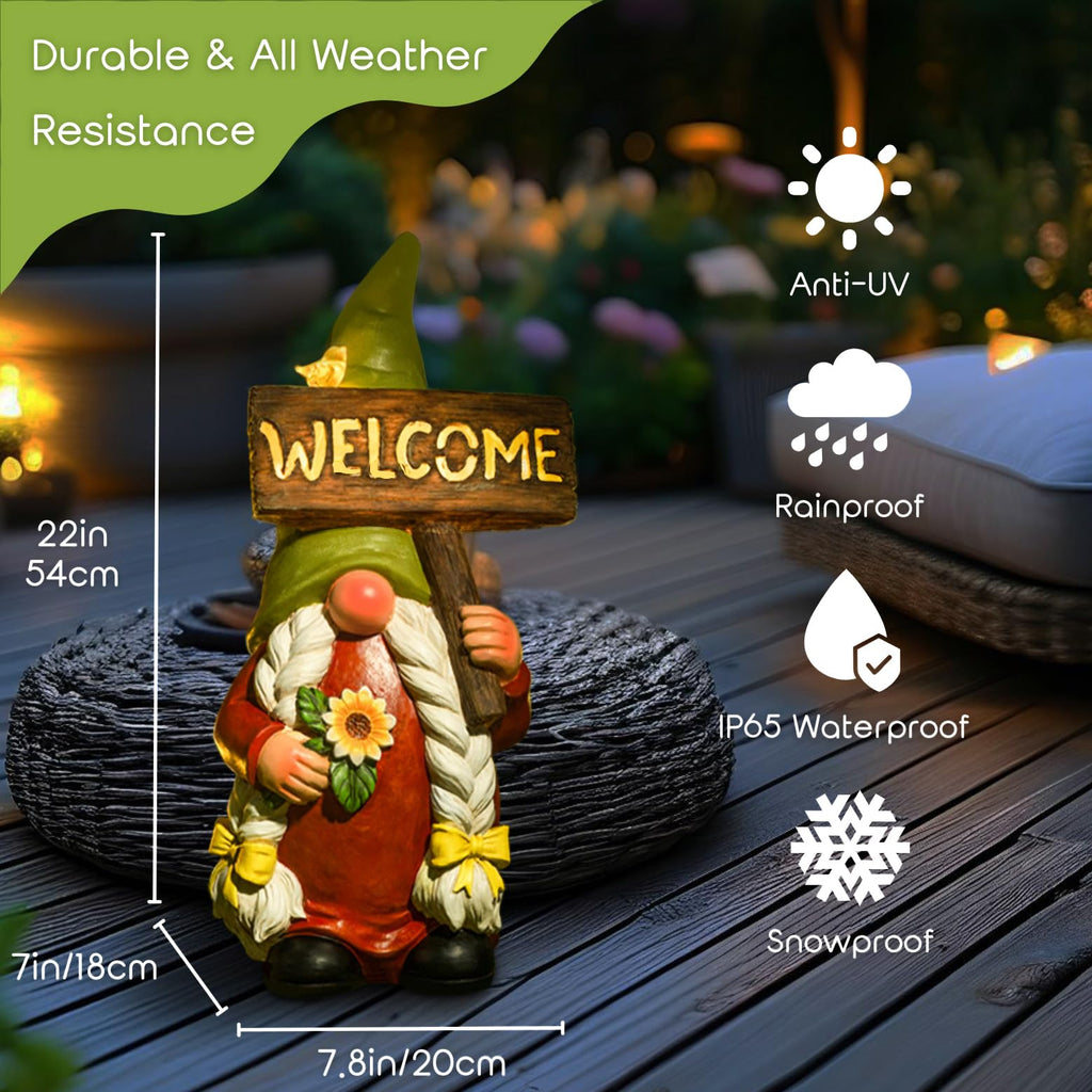 Lady Large Sign Gnome Garden Decor Statue with Solar Light 22‘’