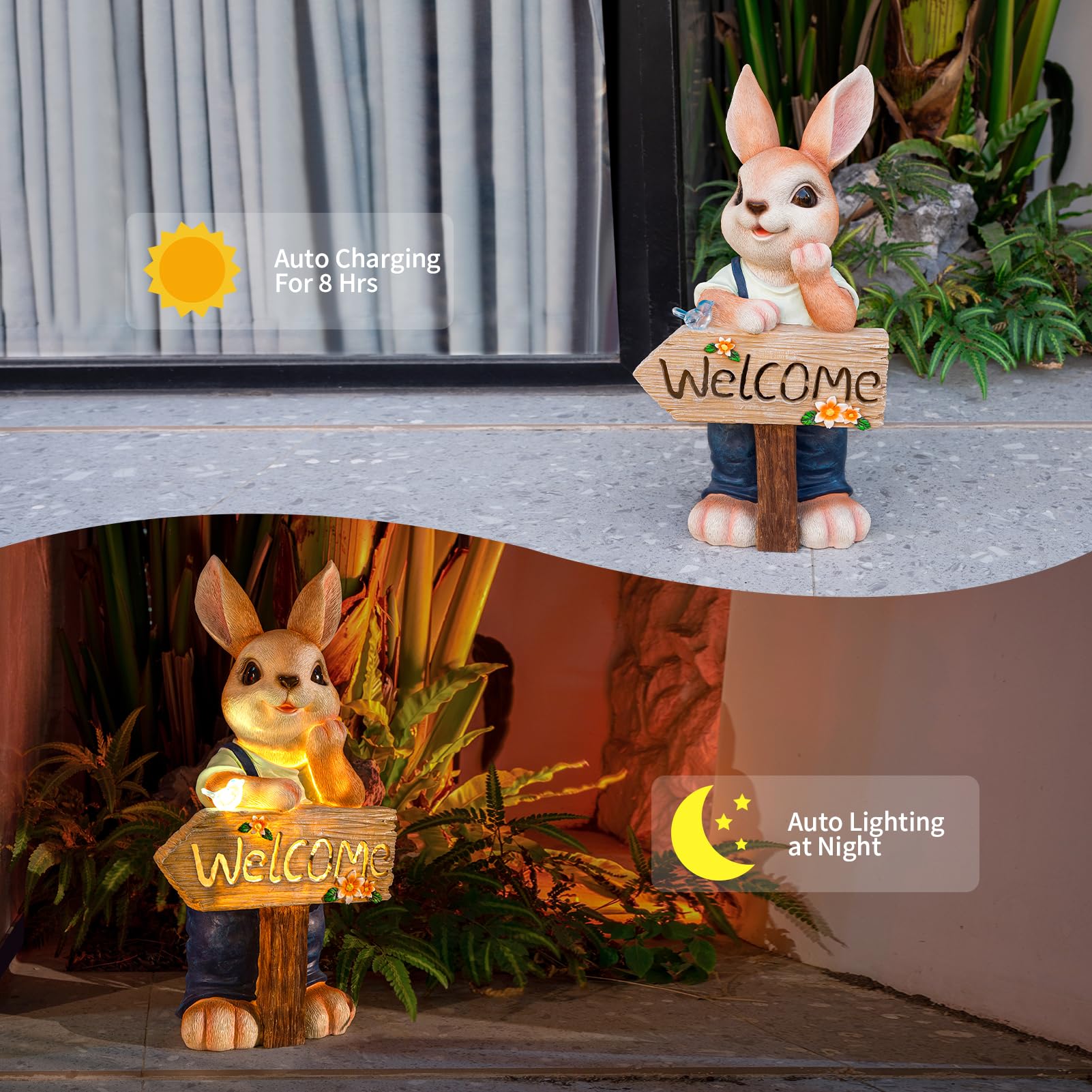 Rabbit Garden Decor Statue Large with Solar Light 22''