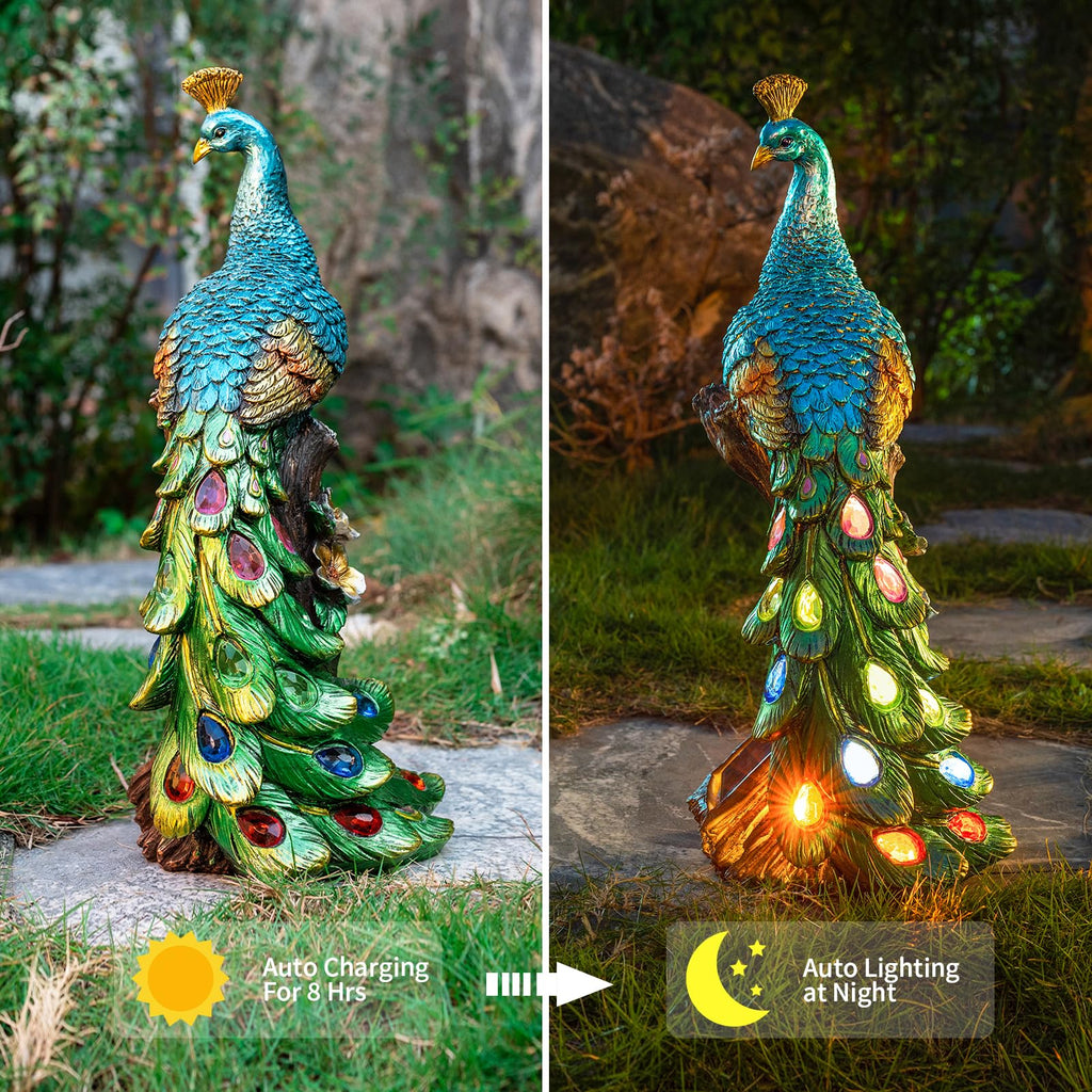 Peacock Garden Decor Statue with Solar Light 17.7‘’