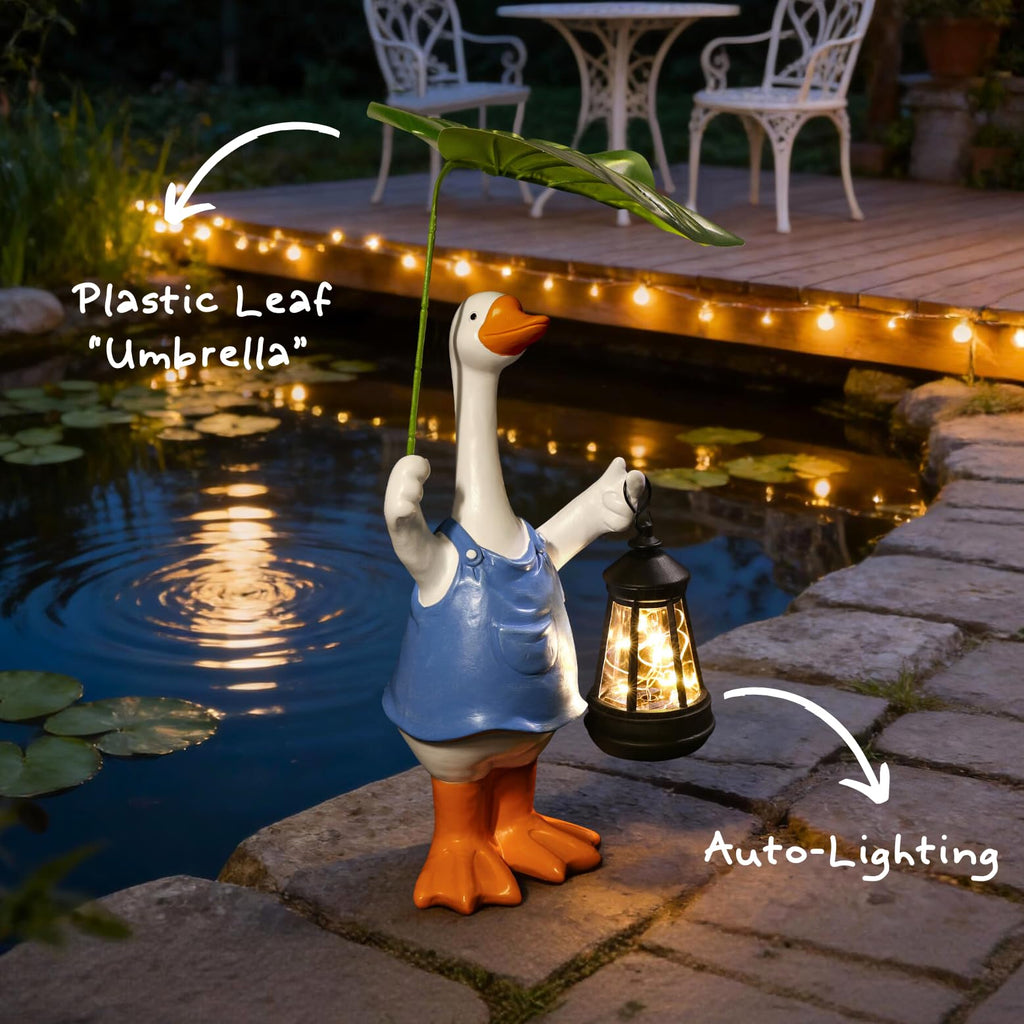 Flower Leaf Goose Garden Decor Statue with Solar Light 12.9‘’