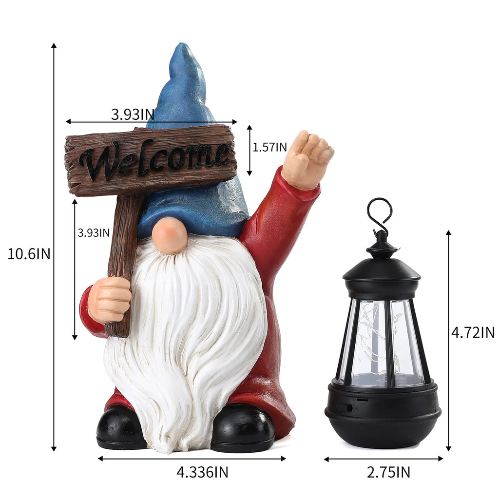 Welcome sign Gnome Garden Decor Statue with Solar Light 10.6‘’