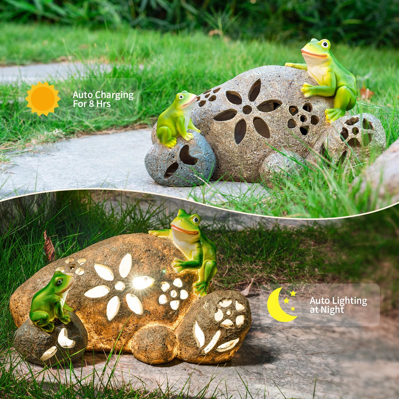 Frogs Stone Garden Decor Statue with Solar Light