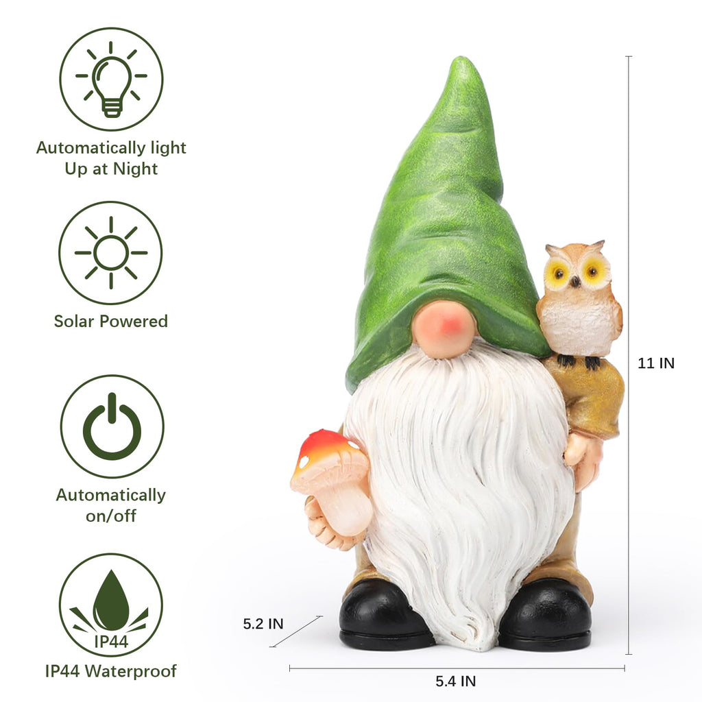 Owl Gnome Garden Decor Statue with Solar Light 11‘’